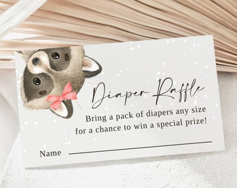 Woodland Animal Diaper Raffle Card, Diaper Shower Ticket, Diaper Raffle Ticket, Winter Baby Shower, Baby Shower Insert, Shower Add-on, F122