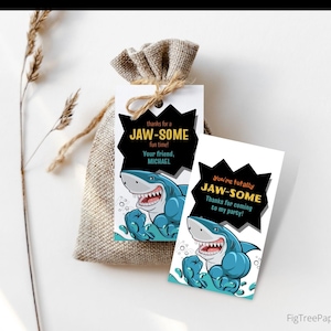 Printable Shark Party Thank You Tag, Editable Shark Birthday Favor Tag, Printable Jawsome Gift Tag, Shark Party Decorations, F148
