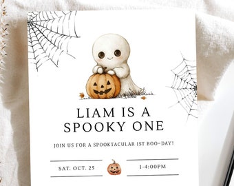 Spooky One Birthday Invitation, Printable Halloween First Birthday Invite, Spooky Ghost October Birthday Invitation for One Year Old