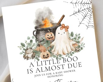 Halloween Baby Shower Invitation for a Girl A Little Boo Is Almost Due, Little Boo Ghost Baby Shower Invite Girl October Diaper Shower F169