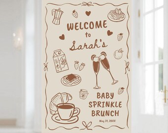 Coffee Theme Baby Shower Brunch Welcome Sign, Hand Drawn Doodle Baby Sprinkle 24x36" Digital