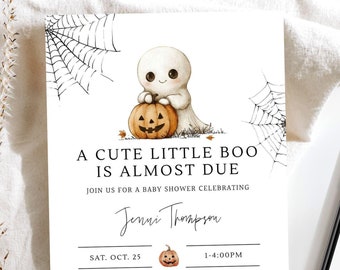 Halloween Ghost Baby Shower Invitation Boy, A Little Boo Is Almost Due Baby Shower Invite, October Baby Shower Boy Digital Instant Download