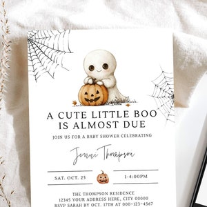 October Halloween Ghost Baby shower digital, editable invitation, a little boo is almost due