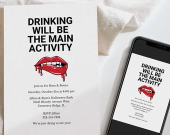 Boos and Booze Halloween Invitation, Funny Adult Halloween Party Invite, Bloody Halloween Party Invitation, Digital Download