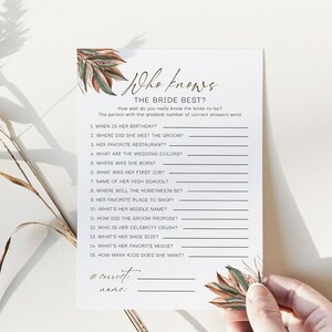 Who Knows the Bride Best, How Well Do You Know the Bride, Modern Shower Games, Beach Bachelorette Party Games, Instant Download, F102