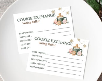 Cookie Exchange Voting Ballot, Christmas Holiday Cookie Contest Voting Cards, Cookie Swap Contest Vote Cards, Gingerbread Man Cookies, F159