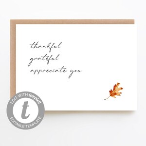 Thankful Card Printable, Printable Appreciate You Card, Thanksgiving Cards, Grateful, Modern Thanksgiving Card, Customer Appreciation