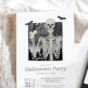 Skeleton Halloween Party Invitation, Halloween Party Invite for Adults, Digital Download