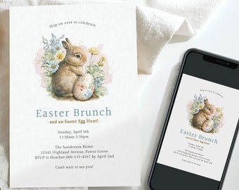 Easter Brunch Invite, Easter Egg Hunt Invitation, Easter Bunny Invitation, Printable, Digital Download