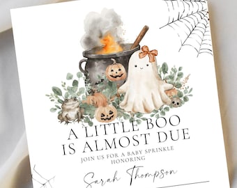 Halloween Baby Sprinkle Invitation for a Girl, A Little Boo Is Almost Due Ghost Baby Sprinkle Invite Girl, October Baby Diaper Shower F169