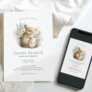 Easter Brunch Invite, Easter Egg Hunt Invitation, Easter Bunny Invitation, Printable, Digital Download
