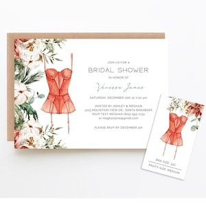 ブライダル シャワー招待状、冬のブライダル シャワー、ランジェリー ブライダル シャワー招待状、ランジェリー サイズ インサート カード、印刷可能、デジタル招待状