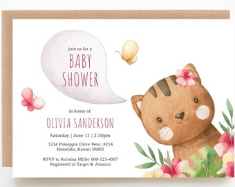 Kitten Baby Shower Invitation Girl, Cat Baby Shower Girl Invite, For a Girl, Printable Invitation, Digital Download, F153