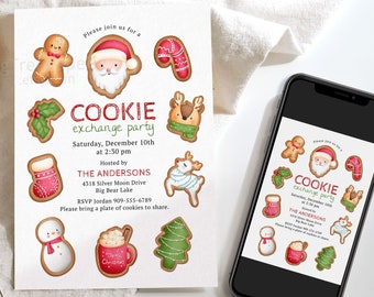 Christmas Cookie Exchange Party Invitation, Holiday Cookie Swap Invite, Cookie Party Invitation, Printable, Digital Download