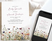 Wildflowers Baby Sprinkle Invitation, Baby Sprinkle Invite Florals, Summer Baby Sprinkle Invitation, Modern, Digital, Printable
