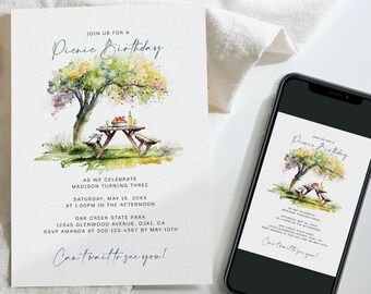 Picnic Birthday Invitation, Picnic Party Invitation, Summer Picnic Invitation, Printable, Digital Download