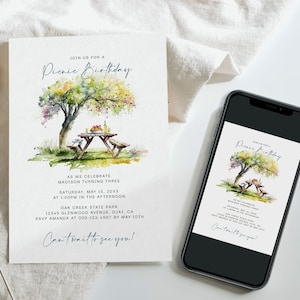 Picnic Birthday Invitation, Picnic Party Invitation, Summer Picnic Invitation, Printable, Digital Download