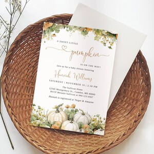 Little Pumpkin Baby Shower Invitation, Fall Autumn Pumpkin Baby Shower Invite, Printable Pumpkin Baby Shower Invite, Digital, Editable