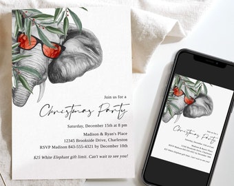 White Elephant Invitation, White Elephant Invite, White Elephant Party Invitation, Office Party Invite, Printable White Elephant, F146