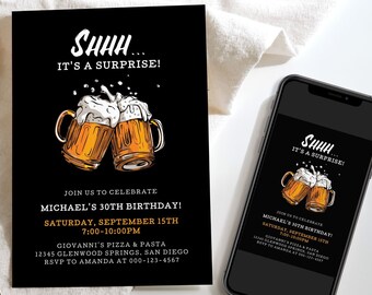 Beer Surprise Birthday Party Invitation, 30th 40th 50th Adult Birthday Invite, Editable, Digital Download, Printable