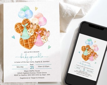 Two Moms Baby Sprinkle Invitation, Baby Sprinkle Invite for 2 Moms, Baby Brunch Two Moms, Double Sprinkle Shower Invite, Boy and Girl