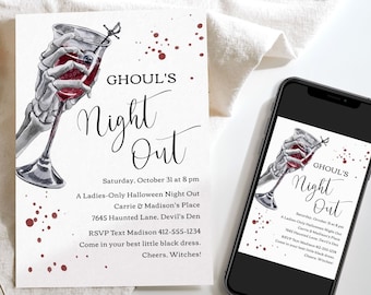 Ghouls Night Out Invitation, Girls Night Out Invite, Halloween Party Invite, Halloween Ladies Night, Editable, Printable, Digital