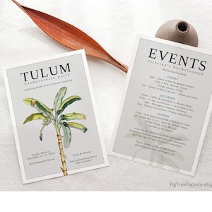 Mexico Bachelorette Invitation Itinerary, Tulum Mexico Bachelorette Weekend Invite, Modern Tropical Bachelorette Party Invite, Digital