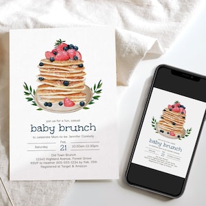 Baby Brunch Invitation, Brunch Baby Shower Invitation, Pancakes Baby Shower Invitation, Gender Neutral Baby Shower, Diaper Shower, F132