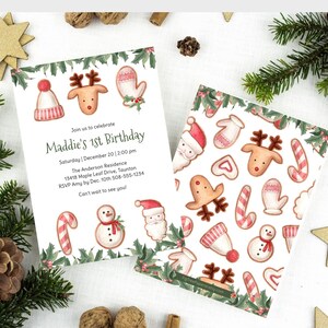 December Birthday Invitation, First Birthday Invitation, Christmas Birthday Invite, One Year Old, For a Girl, For a Boy, Printable, Download