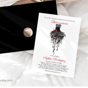 Quinceañera Invitation, Black and Red Quinceañera Invite, Gothic Red Rose Quinceanera, Mis Quince 15 Anos Birthday, Instant Download