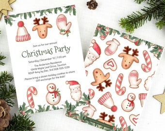 Christmas Invitation, Kids Christmas Party Invite, Family Holiday Party Invitation, Christmas Cookies, Printable, Digital, Download
