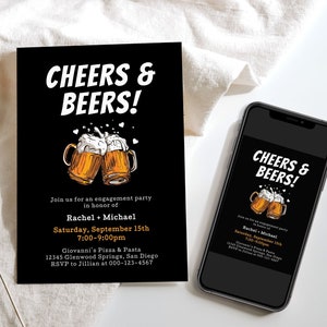 Beer Engagement Party Invitation, Funny Engagement Party Invite, Couples Shower Invitation, Cheers and Beers, Instant Download, Printable