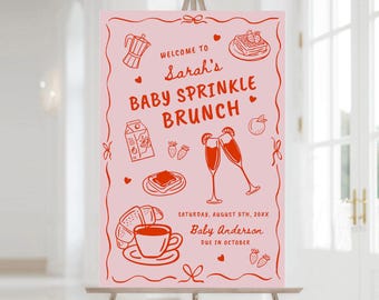 Pink Baby Sprinkle Brunch Welcome Sign, Hand Drawn Baby Shower Decor, 24x36" Digital F172