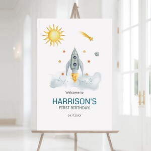 Outer Space Birthday Welcome Sign, Rocket Ship 1st Birthday Boy, Astronaut Party Welcome Sign, Outer Space Galaxy, Printable, F133