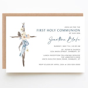 Modern First Communion Invitation Boy, Boho 1st Communion Invitation, Simple Communion Invitation Boy, Modern Bohemian Communion Invitation