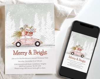 Christmas Invitation Printable, Holiday Party Invitation, Pink Christmas Invite, Modern Christmas Invite, Adult, Digital, Instant Download