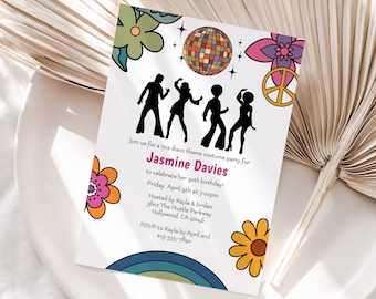 70s Disco Birthday Invitation, Retro 70s Birthday Invitation, Disco Party Invitation, Disco Ball Invite, Groovy, Printable, F136