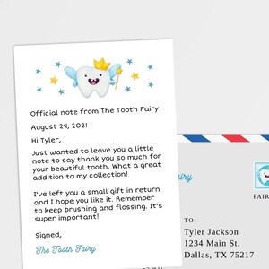 Mini carta del hada de los dientes para un niño, nota imprimible del hada de los dientes, personalizada, descarga instantánea, libro de memoria, impresión del hada de los dientes hoy, F100