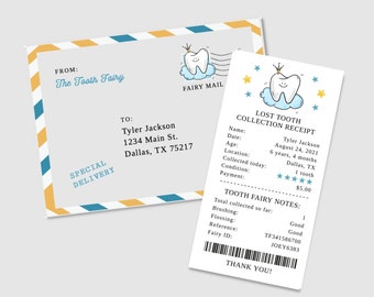 Tooth Fairy Receipt Boy, Mini Tooth Fairy Receipt for a Boy, Personalized Tooth Fairy Receipt, Editable, Digital Download