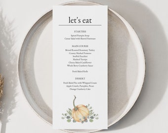 Thanksgiving Dinner Menu, Fall Rustic Wedding Menu, Autumn Menu Card Template, Friendsgiving Menu, Menu Cards, Printable Menu F120