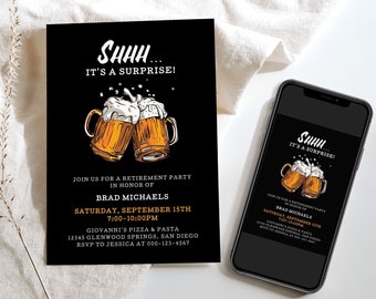 Retirement Surprise Party Invitation for a Man, Beer Retirement Surprise Party Invite, Editable, Digital Download, Printable