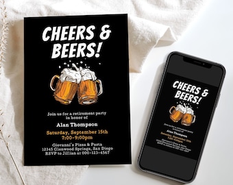 Retirement Party Invitation, Beer Retirement Party Invite for a Man, Editable, Digital, Printable