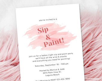Sip and Paint Party Invitation, Paint and Sip Invite, Adult Painting Party, Girls Night Out, Ladies Night, Print or Text, Instant Download
