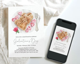 Galentine's Day Brunch Invitation, Valentine's Day Brunch Invite, Breakfast Invitation, Digital Download