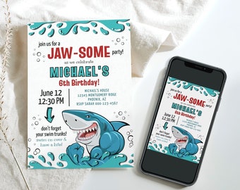 Shark Invitation, Pool Party Invitation Boy, Shark Invitation Instant Download, Digital, F148
