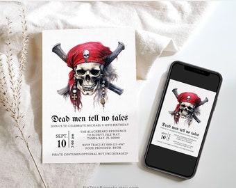 Pirate Birthday Party Invitation, Printable Halloween Birthday Party Invite Adult, Pirate Costume Party Invite, Any Age Birthday