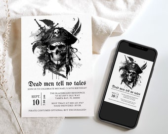 Uitnodiging voor verjaardagsfeestje piraat, afdrukbare Halloween verjaardagsfeestje uitnodigen volwassene, piraat kostuum partij uitnodigen, elke leeftijd verjaardag
