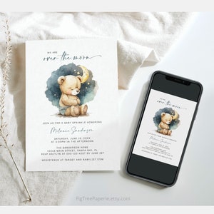 Bear Baby Sprinkle Invitation for a Boy, Over the Moon Baby Sprinkle Invite, Teddy Bear Baby Sprinkle Invite Printable Digital, F165