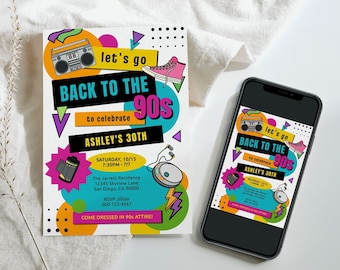 90s Party Invitation, 90s Birthday Invitation, 90s Retro Party, House Party, Throwback Party, 90s Theme, Printable