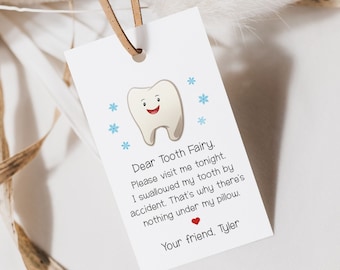 Swallowed Tooth By Mistake, Please Visit Me Tooth Fairy Tag, Tooth Fairy Printable, Tooth Fairy Boy, Memory Book, Instant Download, F100